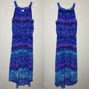 Chico's Dress Brooke Hi Low Hem Sleeveless Purple Teal Blue Painter Print Small